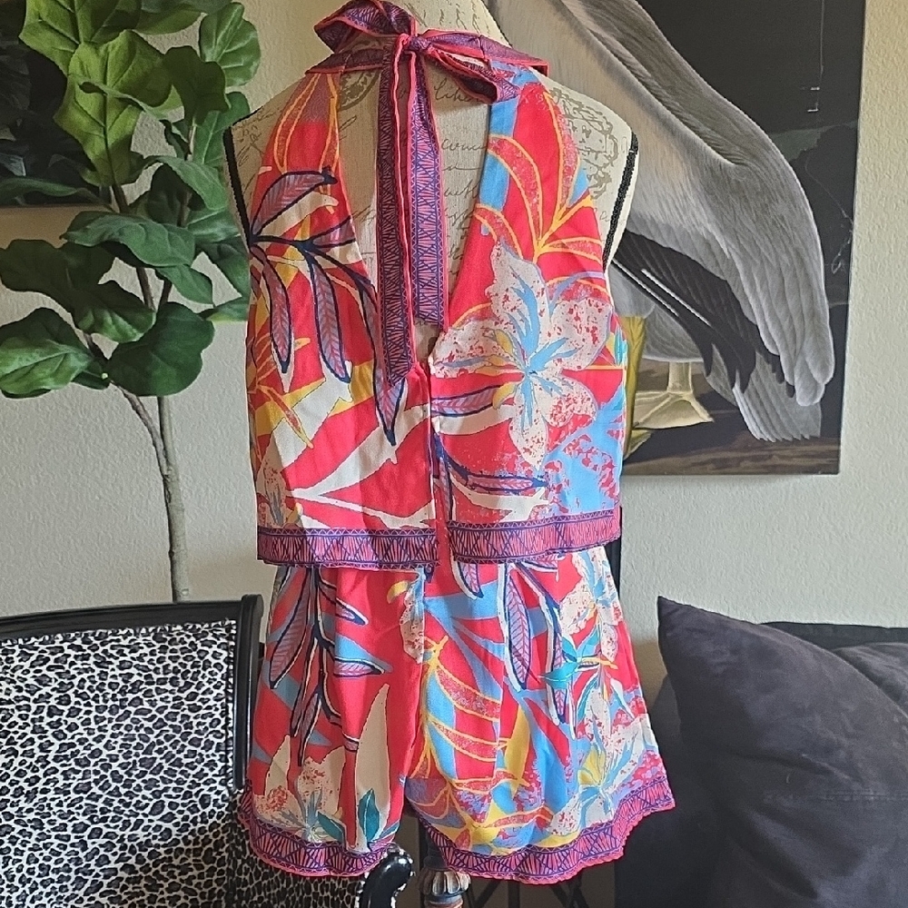 Flying Tomato Red and Pink Halter Romper - Picture 3 of 8